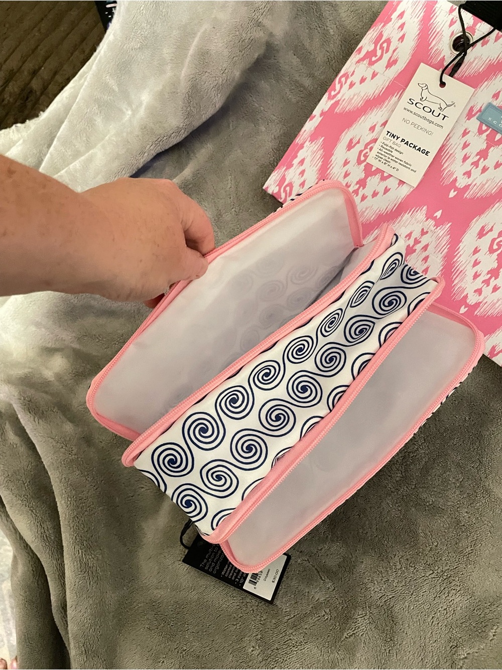 Scout Pink and Navy Swirl Cosmetic Bag with Matching Pink Tote NWT - Picture 6 of 10